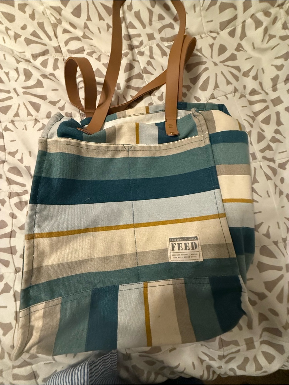 Feed blue striped tote back NWOT